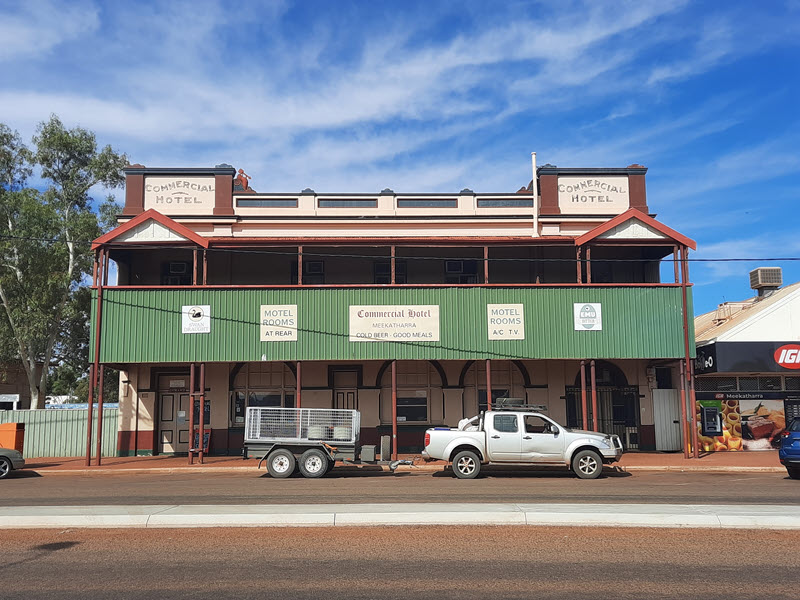Front view of Commercial Hotel Meekatharra in Western Australia.